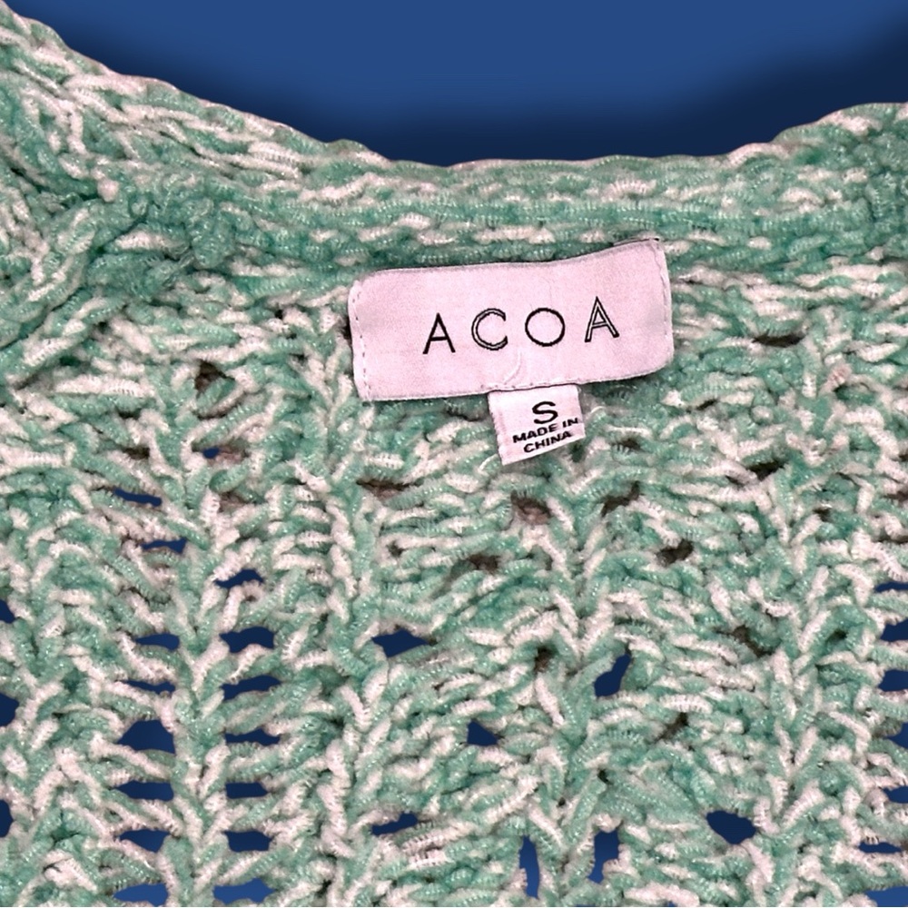 🎉HP🎉 EUC ACOA Open Knit Oversized Fringe Sweater in Teal. Size Small - Picture 9 of 11